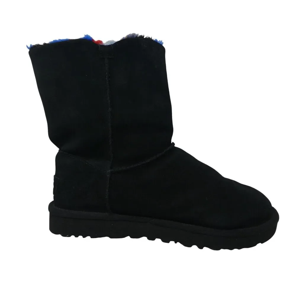 UGG Bailey Buckle Cali Collage Black Suede Fleece Lined Winter Boots